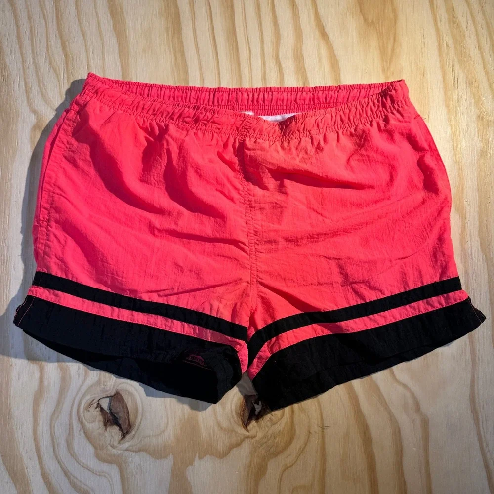 Global Surf Men's Vintage Neon Colorblock Nylon Swim Trunks Pink Size Large